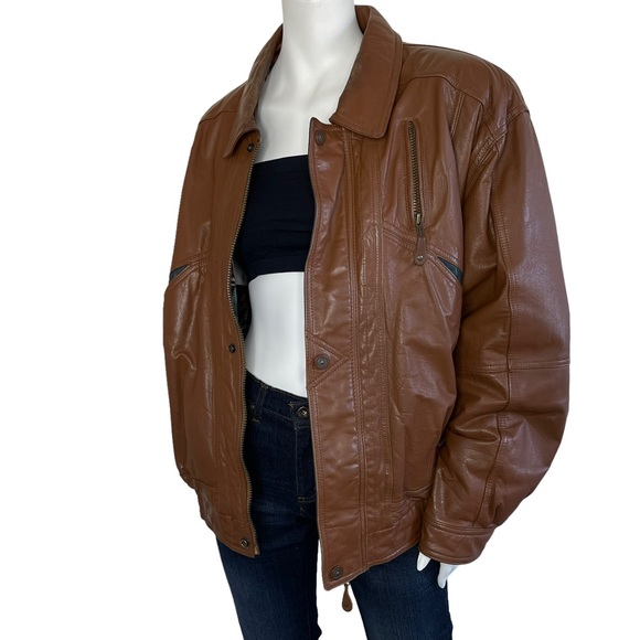 Vintage Jackets & Blazers - Oversized Vintage Brown 100% Leather Bomber Jacket. Approx men’s large.